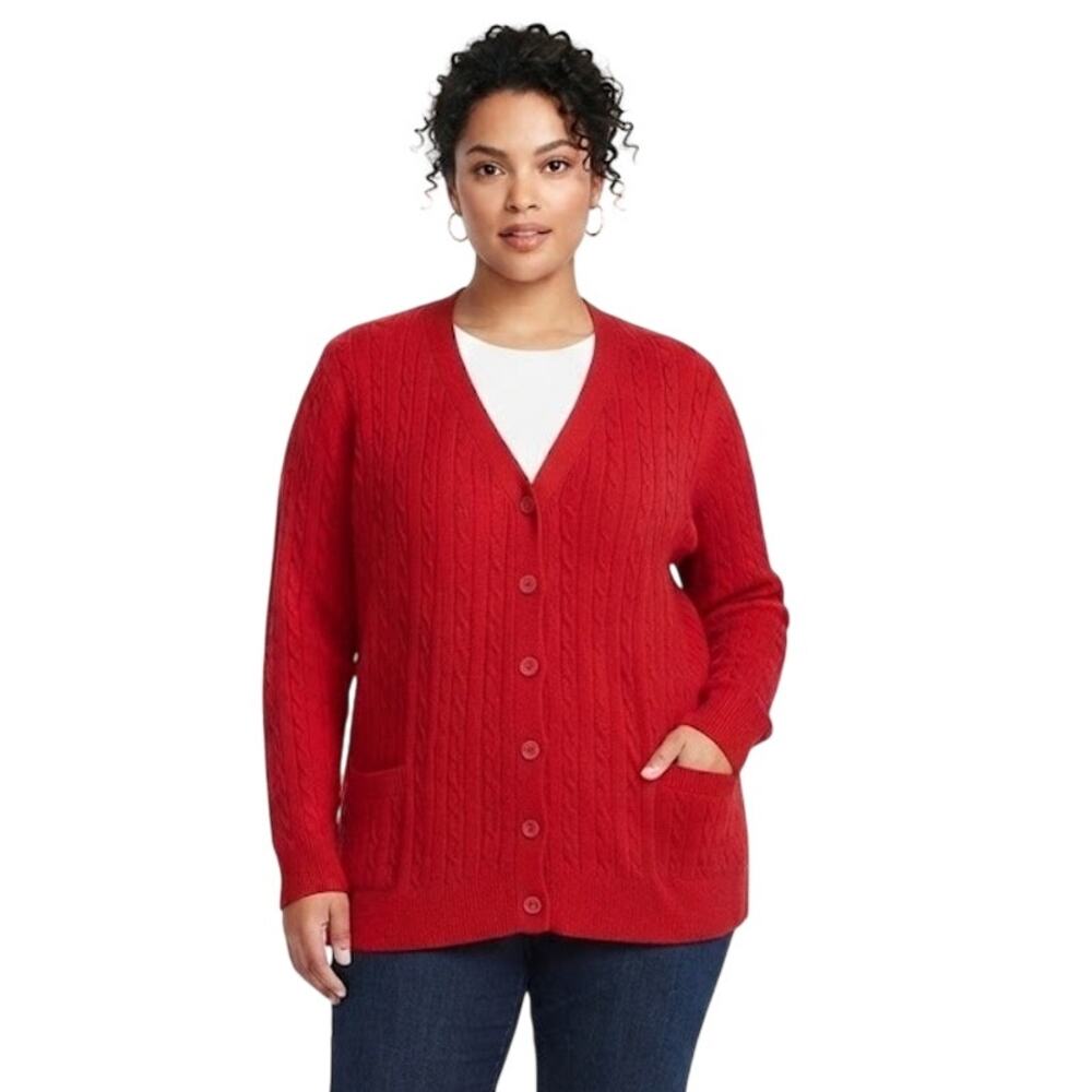 CABIN CREEK Red Cardigan Knit Sweater Cozy Classic Plus Size 3XL - Picture 2 of 4